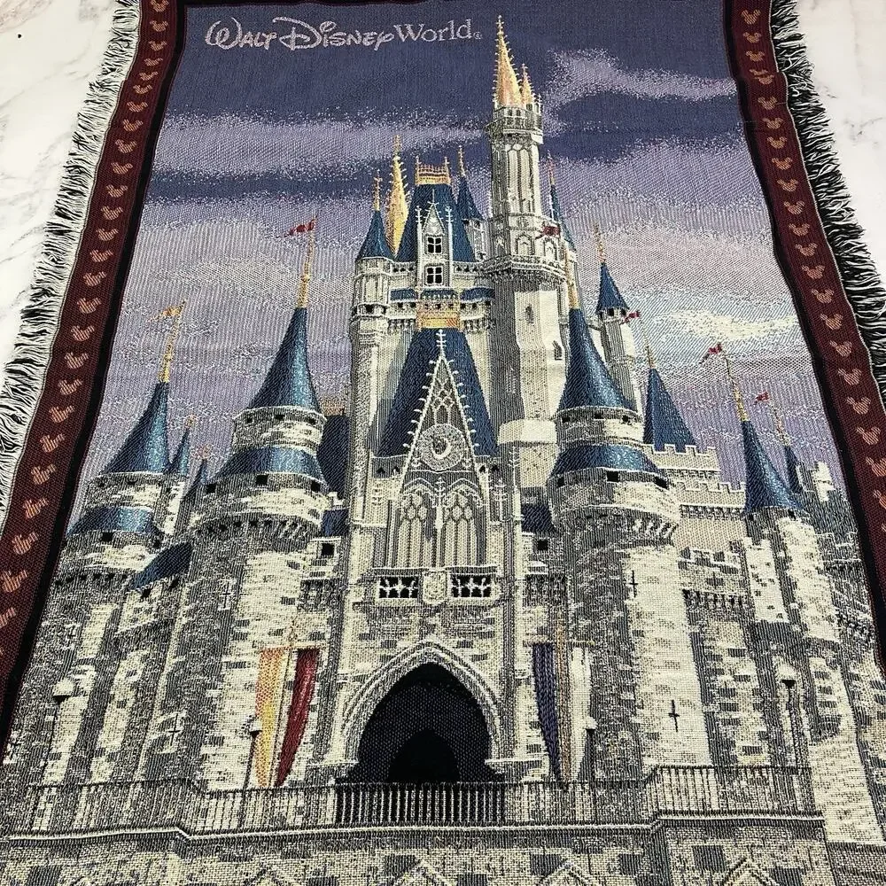 Walt Disney World Tapestry Woven Throw Blanket Cinderella Castle Mohawk